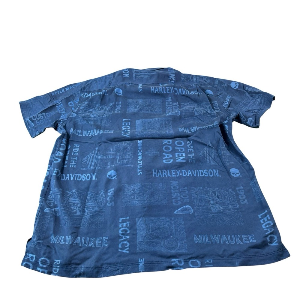 Harley Davidson Blue Skull Tori Richard Spellout Hawaiian Men's S/S Shirt XL - Picture 3 of 6